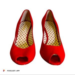 Vintage BCBG red suede peep-toe kitten-heel pumps SS 6.5